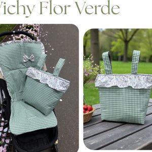 Colchoneta + Bolso vichy flor verde